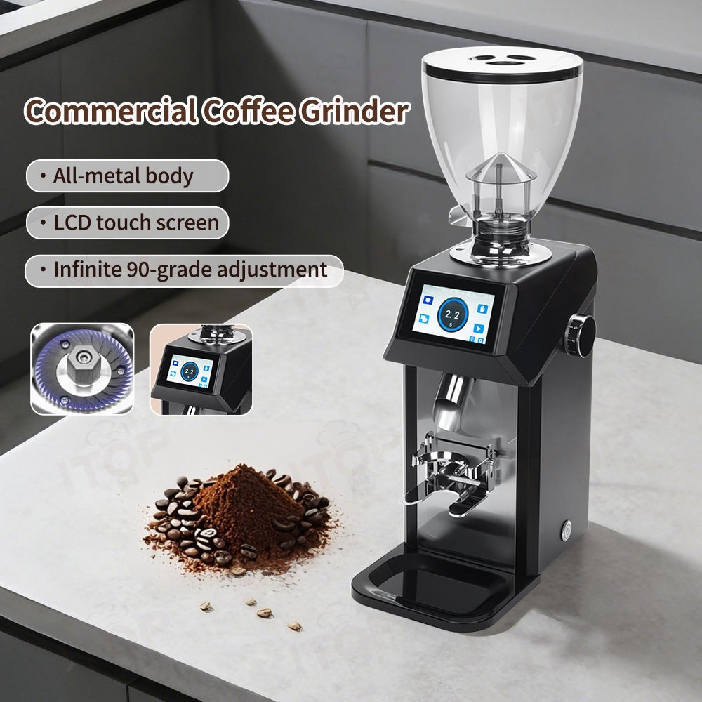 Coffee Grinder Burr Flat - ITOP Kommerzieller 74mm Flachmahlwerk Vollmetall-Espresso-Kaffeemühle mit
